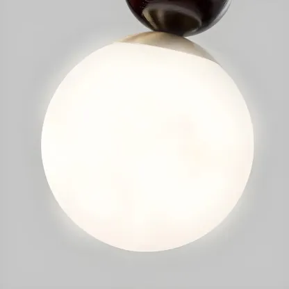 Modern White Glass Globe Pendant Light with Layered Black Bead Image - 7