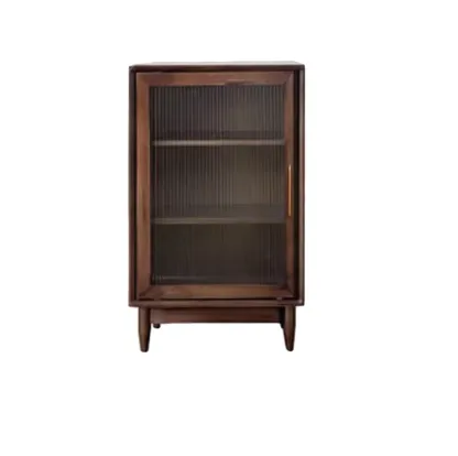 Modern Walnut Sideboard with Glass Doors and Storage  Image - 3