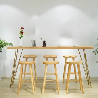 Elegant Long Bar Table with Wooden Stools Image - 1