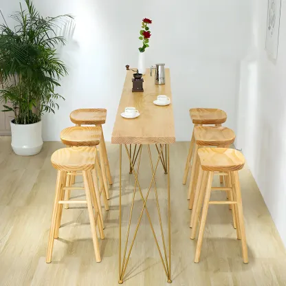 Elegant Long Bar Table with Wooden Stools Image - 2
