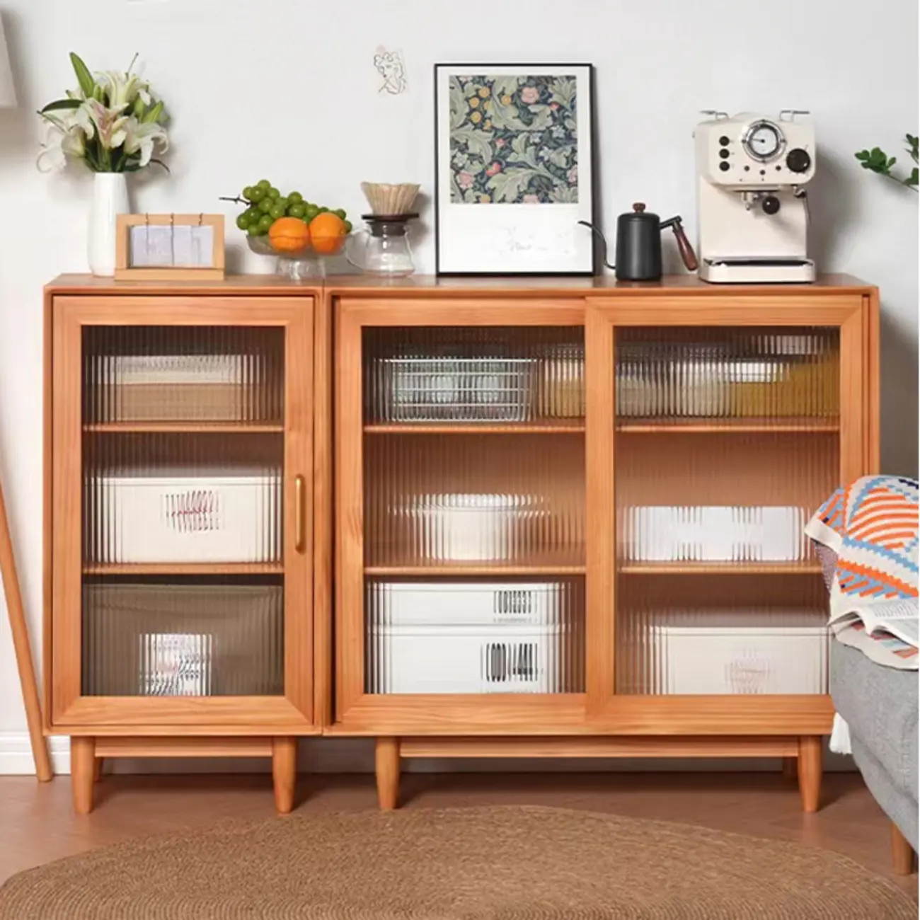 Modern Walnut Sideboard with Glass Doors and Storage  Image - 6 | homeyfad