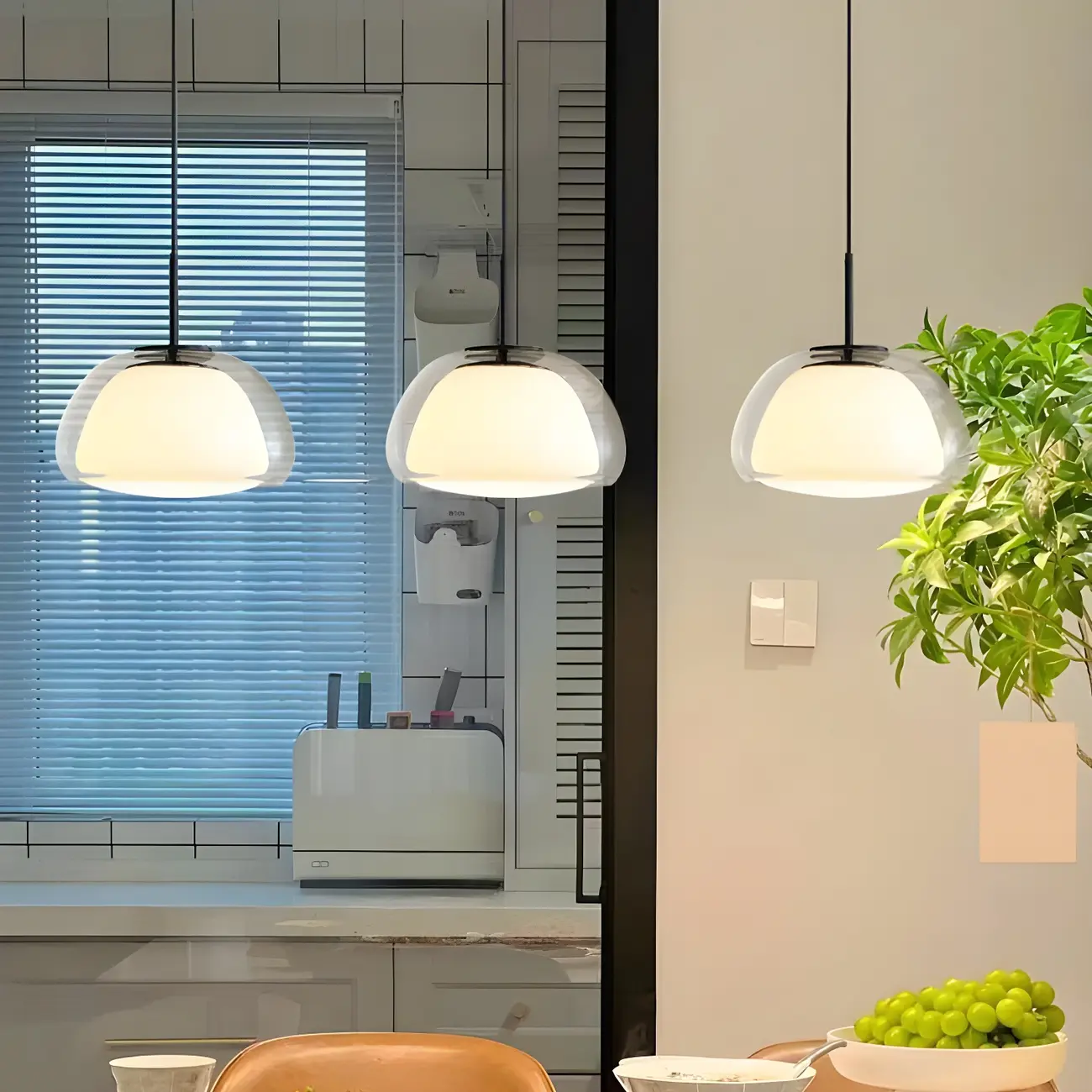 Contemporary Jelly White Glass Dome Pendant Light for Restaurant Image - 6 | homeyfad