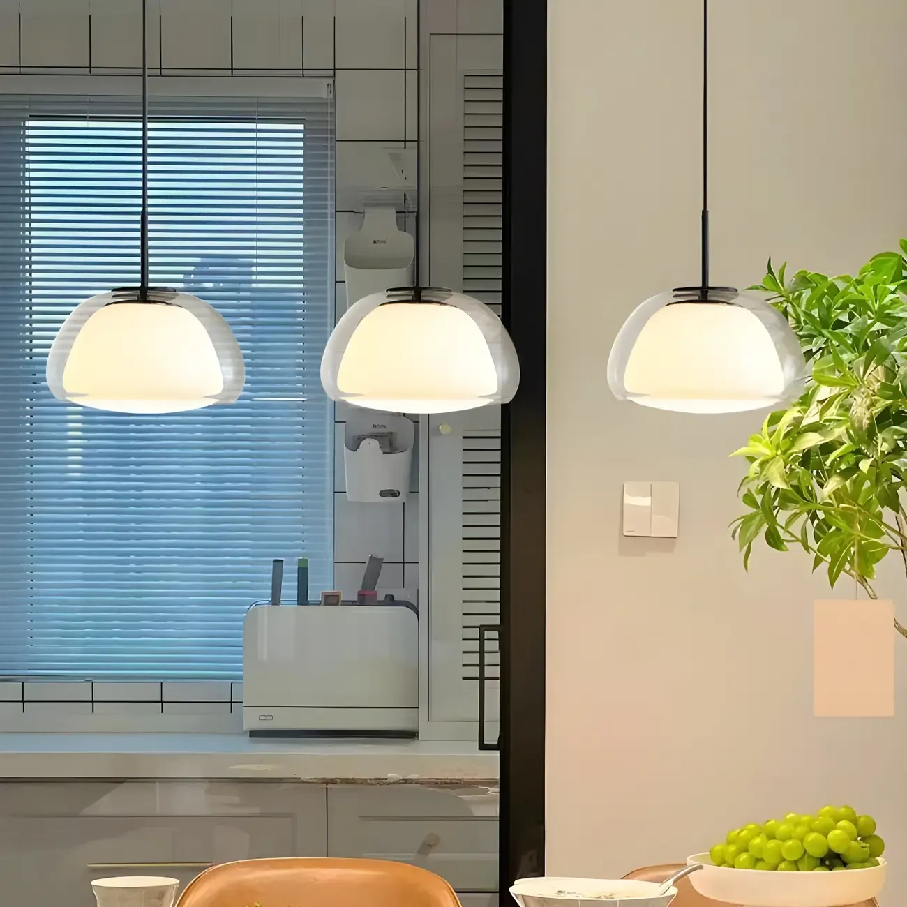 Contemporary Jelly White Glass Dome Pendant Light for Restaurant Image - 6