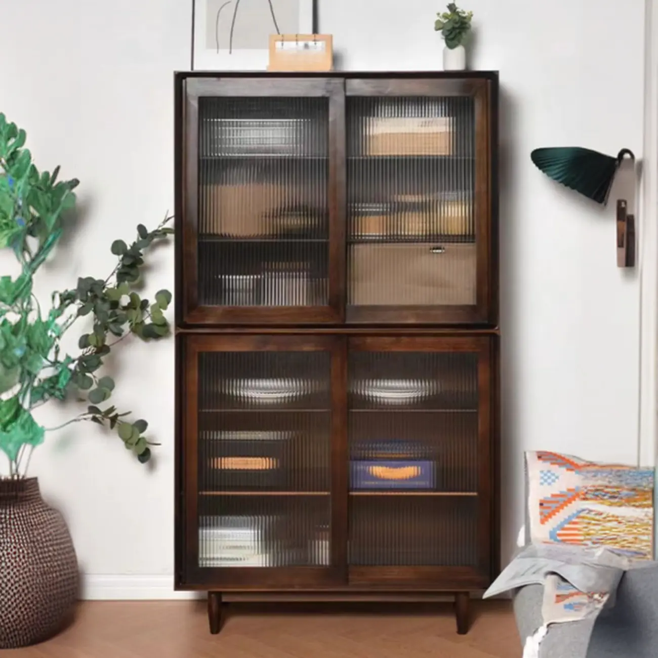 Modern Walnut Sideboard with Glass Doors and Storage  Image - 8 | homeyfad