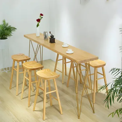 Elegant Long Bar Table with Wooden Stools Image - 4