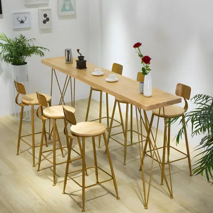 Elegant Long Bar Table with Wooden Stools Image - 5