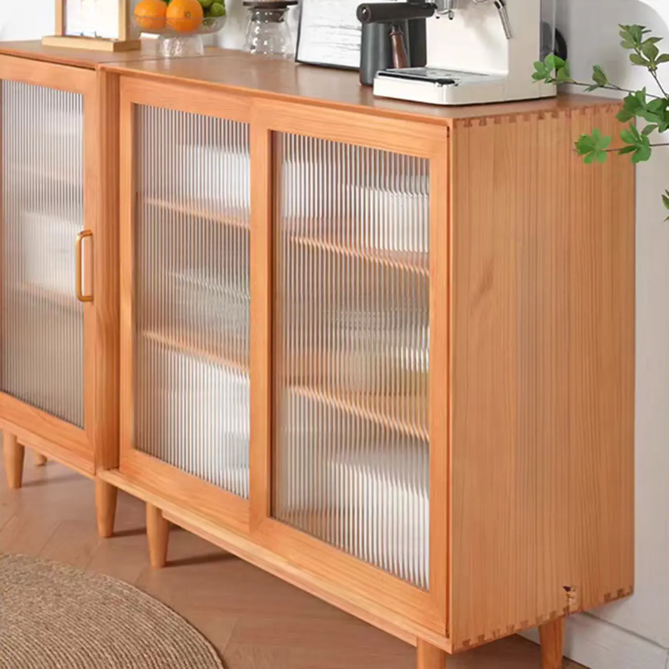 Modern Walnut Sideboard with Glass Doors and Storage  Image - 10 | homeyfad