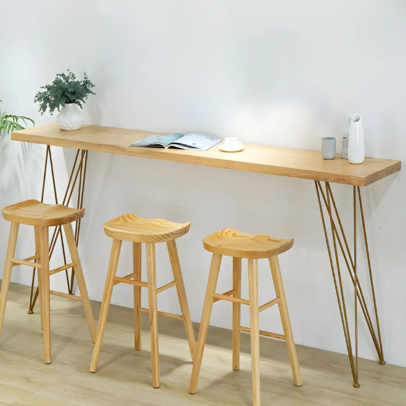 Elegant Long Bar Table with Wooden Stools Image - 6