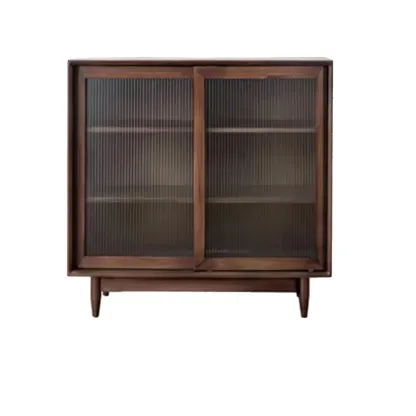 Modern Walnut Sideboard with Glass Doors and Storage  Image - 11