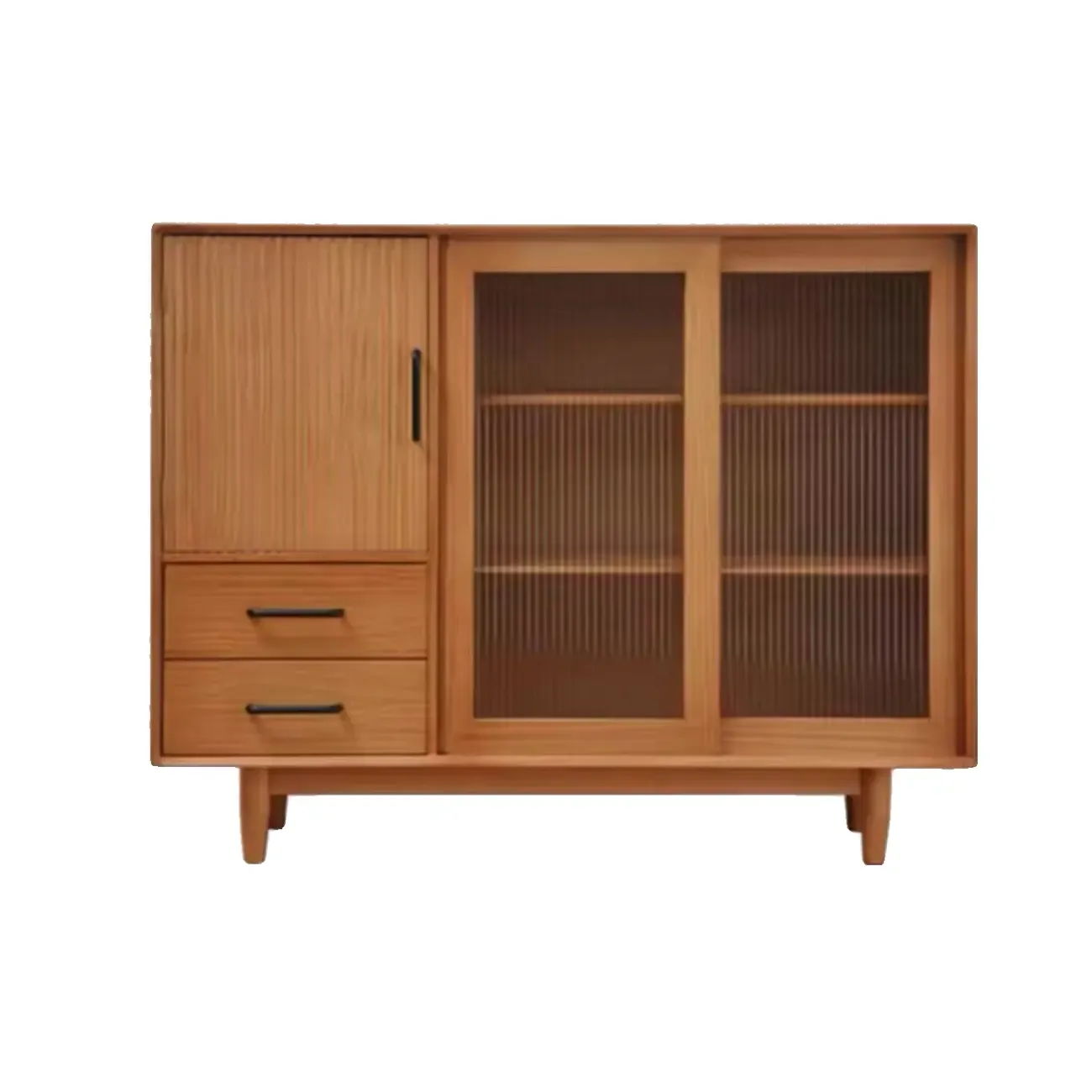 Modern Walnut Sideboard with Glass Doors and Storage  Image - 13