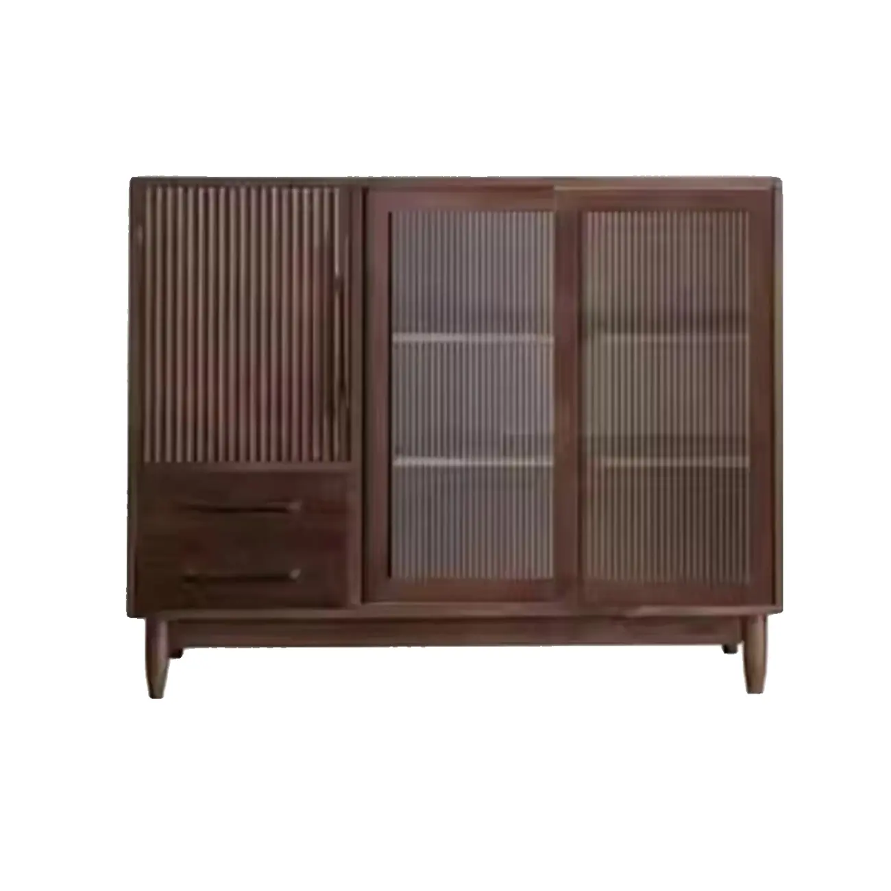 Modern Walnut Sideboard with Glass Doors and Storage  Image - 15 | homeyfad