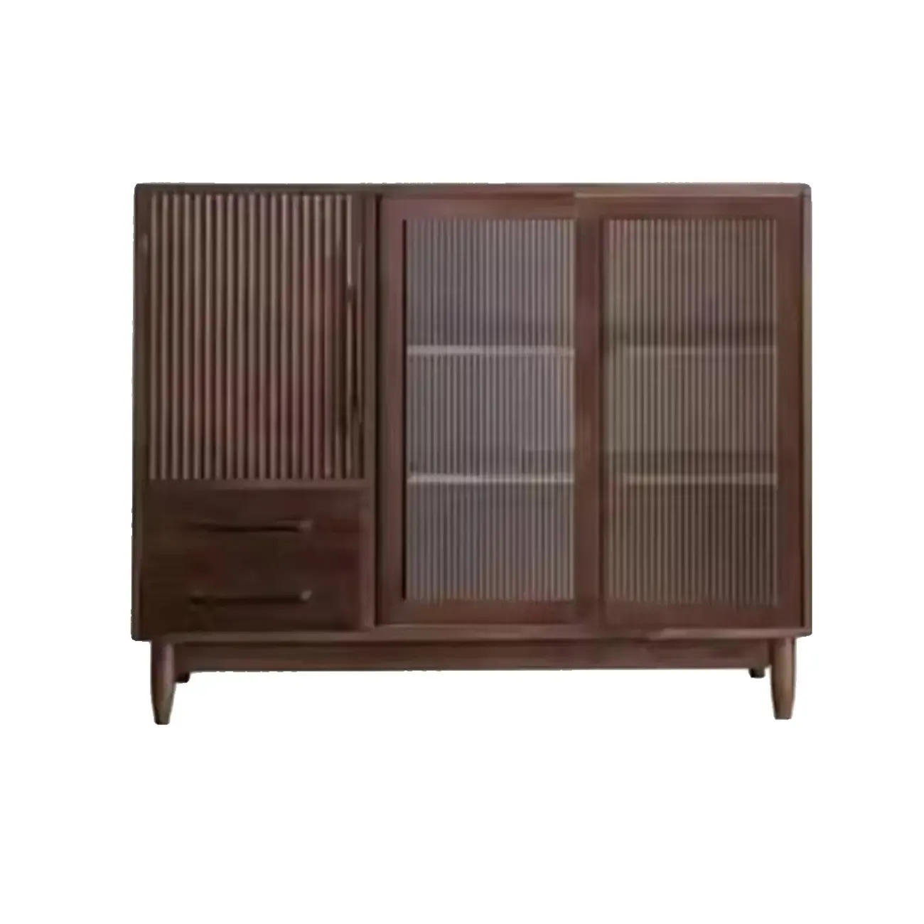 Modern Walnut Sideboard with Glass Doors and Storage  Image - 15