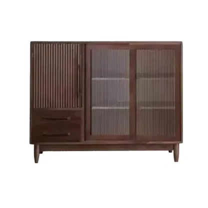 Modern Walnut Sideboard with Glass Doors and Storage  Image - 15