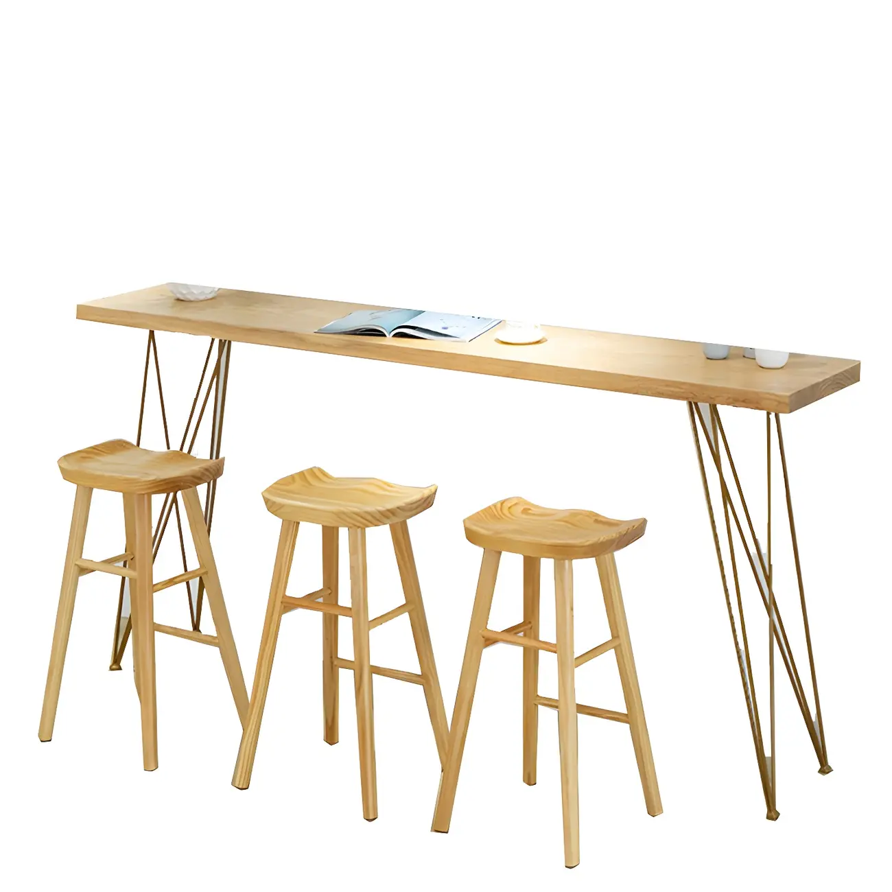 Elegant Long Bar Table with Wooden Stools Image - 12 | homeyfad