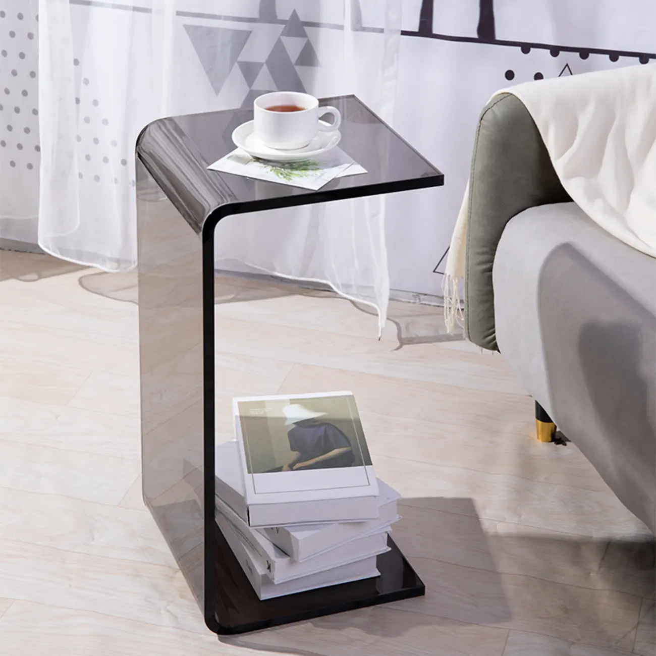Black Small Acrylic C-Shaped Side Table for Living Room Image - 1 | homeyfad