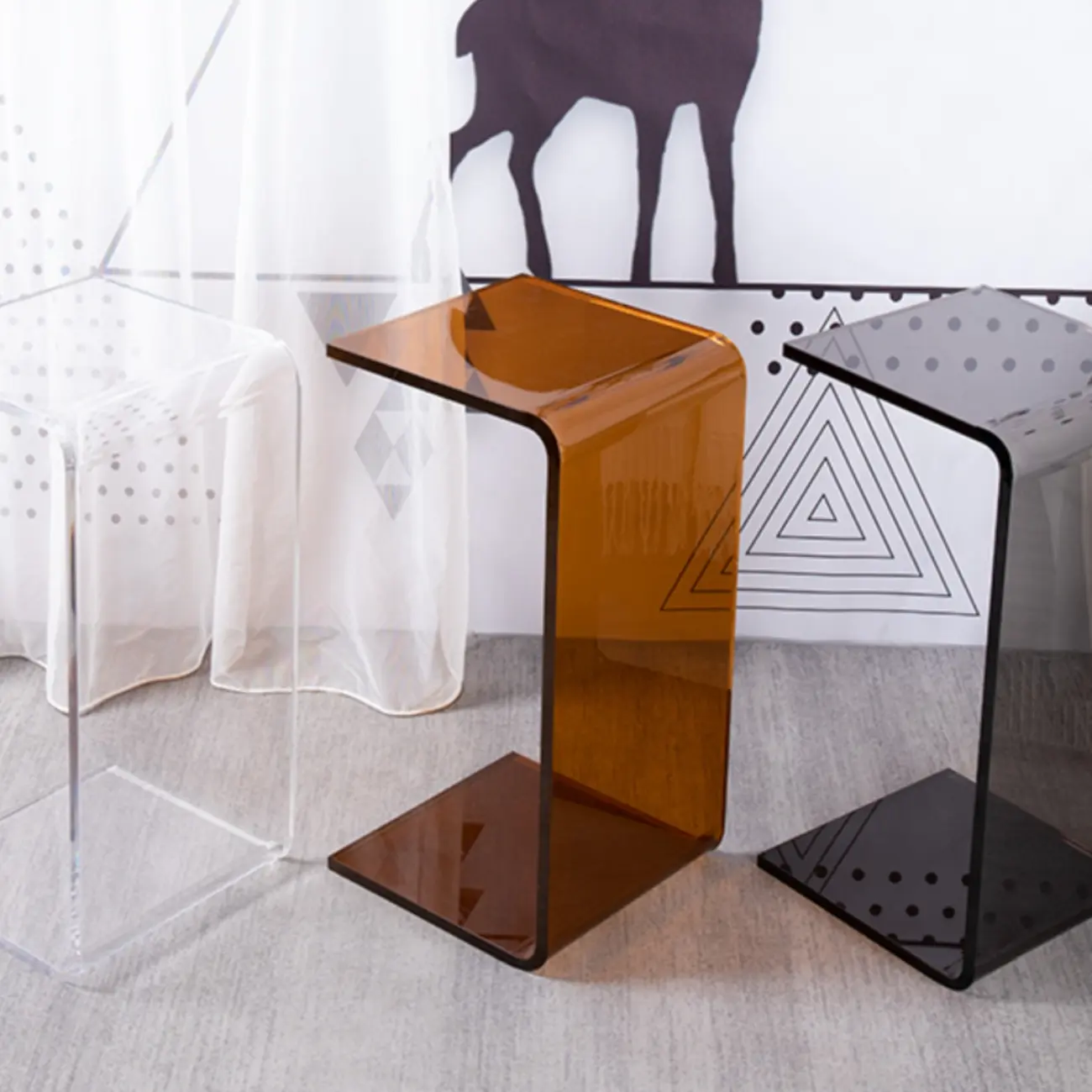 Black Small Acrylic C-Shaped Side Table for Living Room Image - 2 | homeyfad
