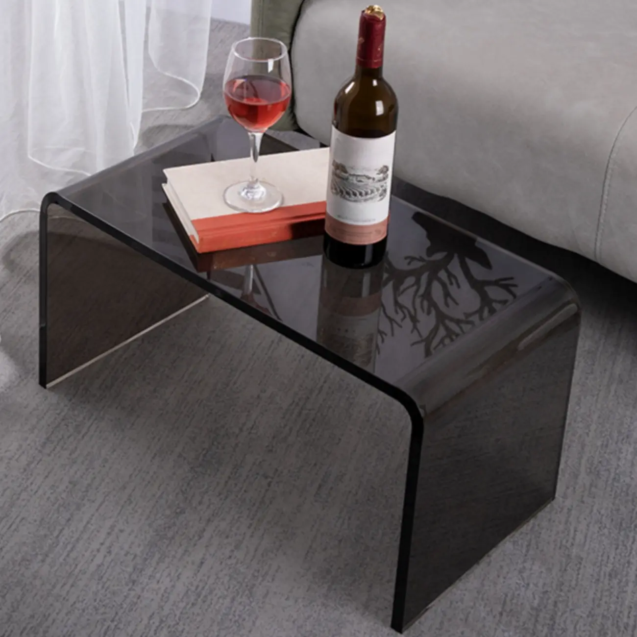 Black Small Acrylic C-Shaped Side Table for Living Room Image - 3 | homeyfad