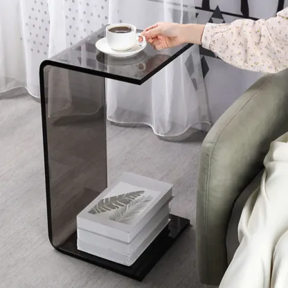 Black Small Acrylic C-Shaped Side Table for Living Room Image - 4