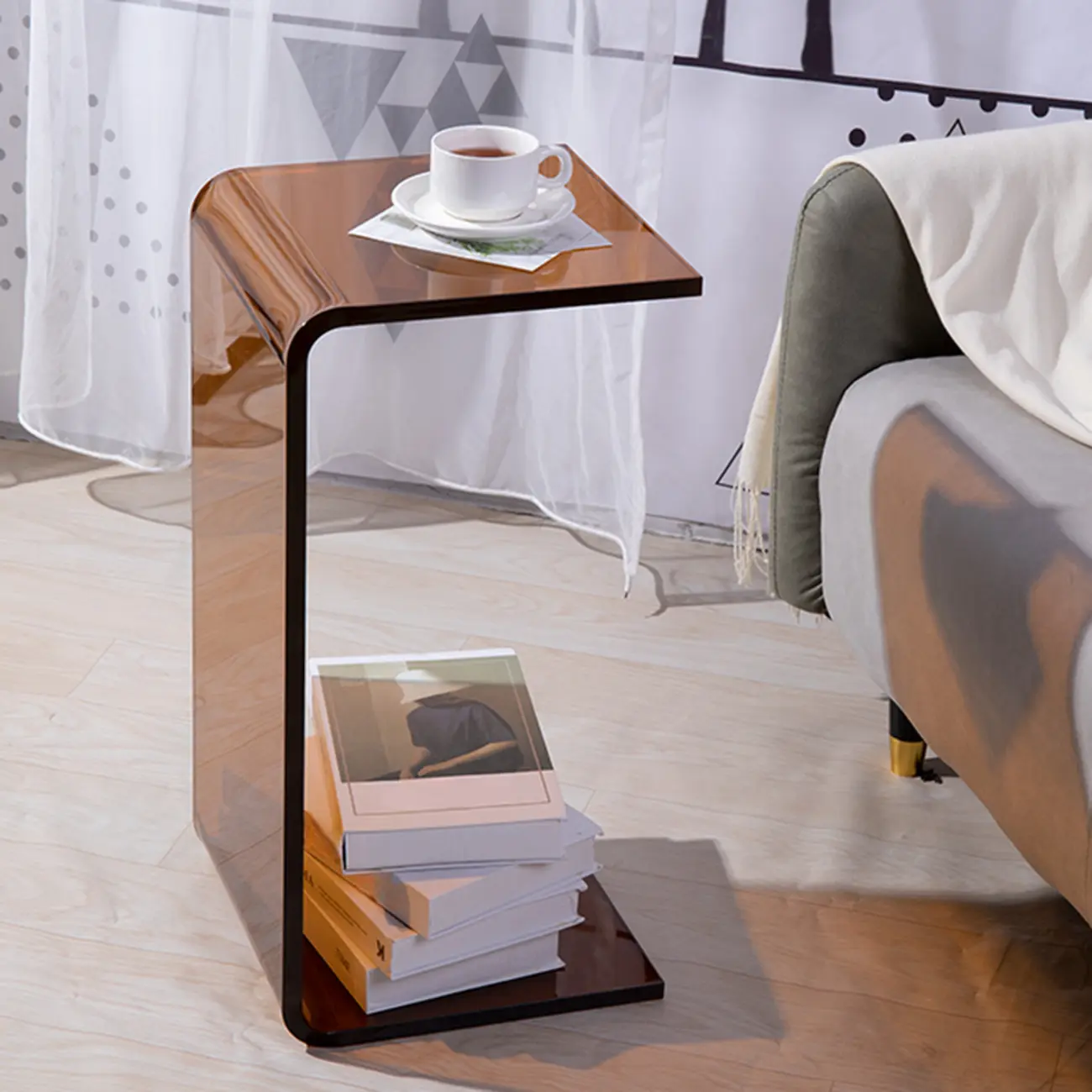 Black Small Acrylic C-Shaped Side Table for Living Room Image - 8 | homeyfad