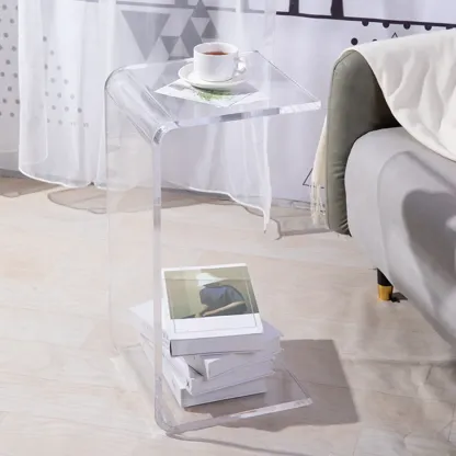 Black Small Acrylic C-Shaped Side Table for Living Room Image - 9