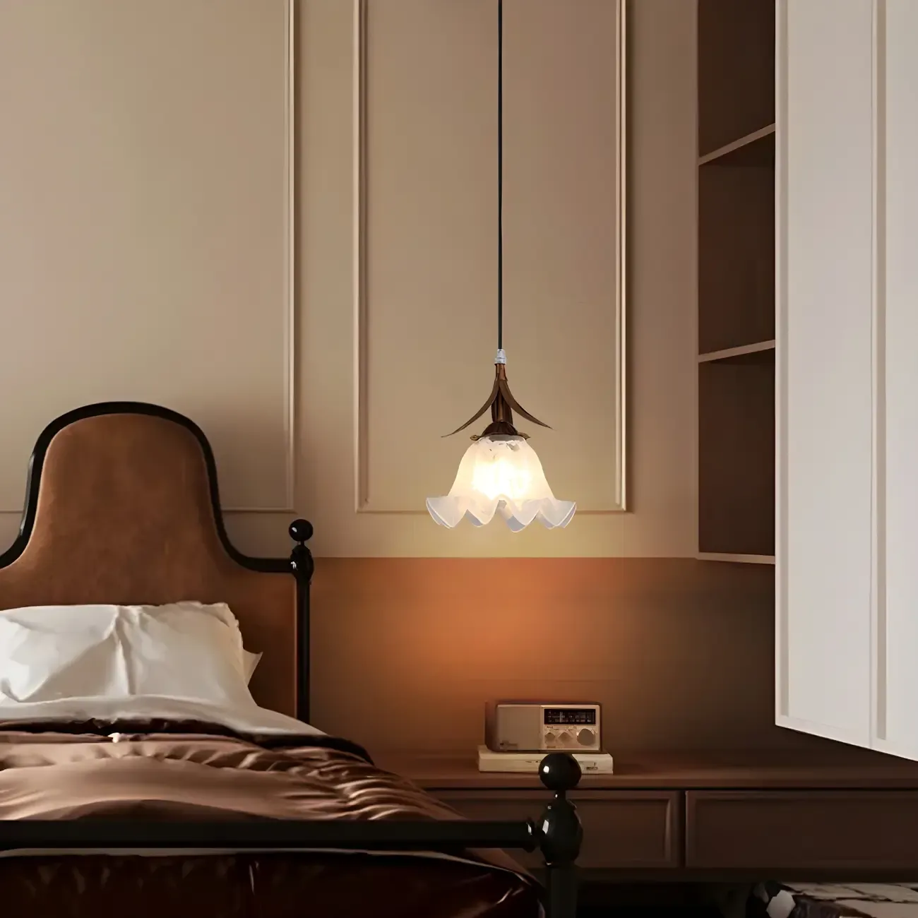 Modern White Glass Flower LED Bedside Pendant Lamp Image - 1
