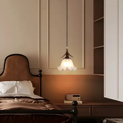 Modern White Glass Flower LED Bedside Pendant Lamp Image - 1