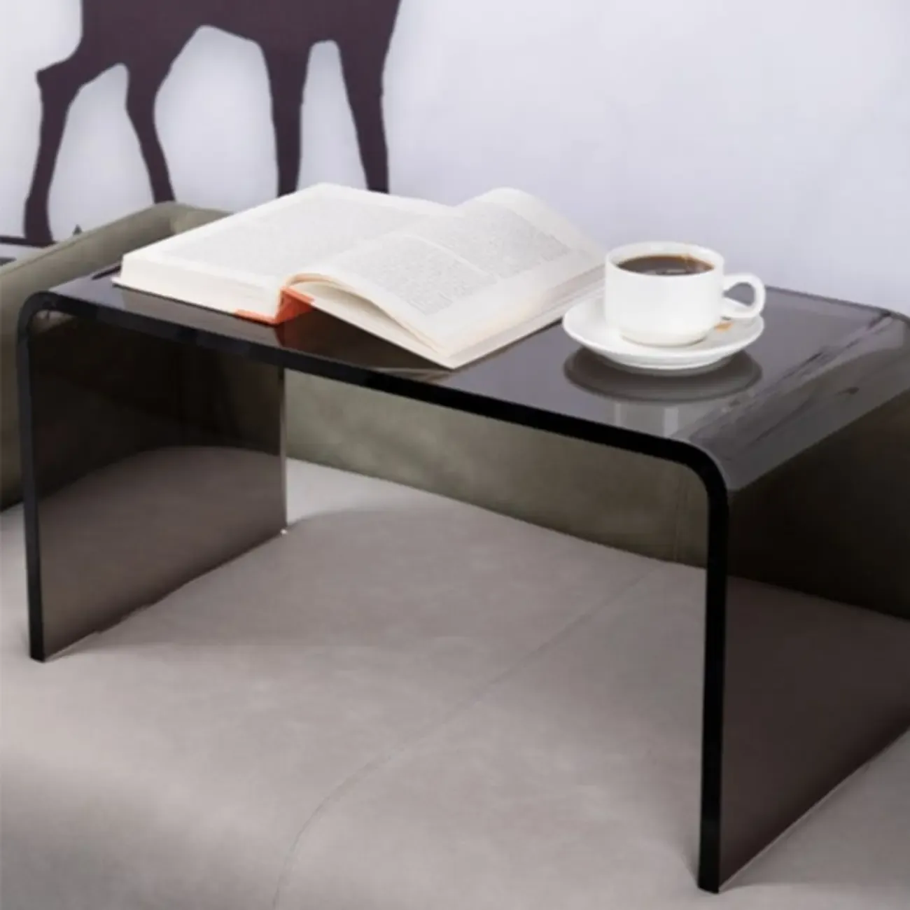 Black Small Acrylic C-Shaped Side Table for Living Room Image - 11