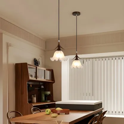 Modern White Glass Flower LED Bedside Pendant Lamp Image - 3