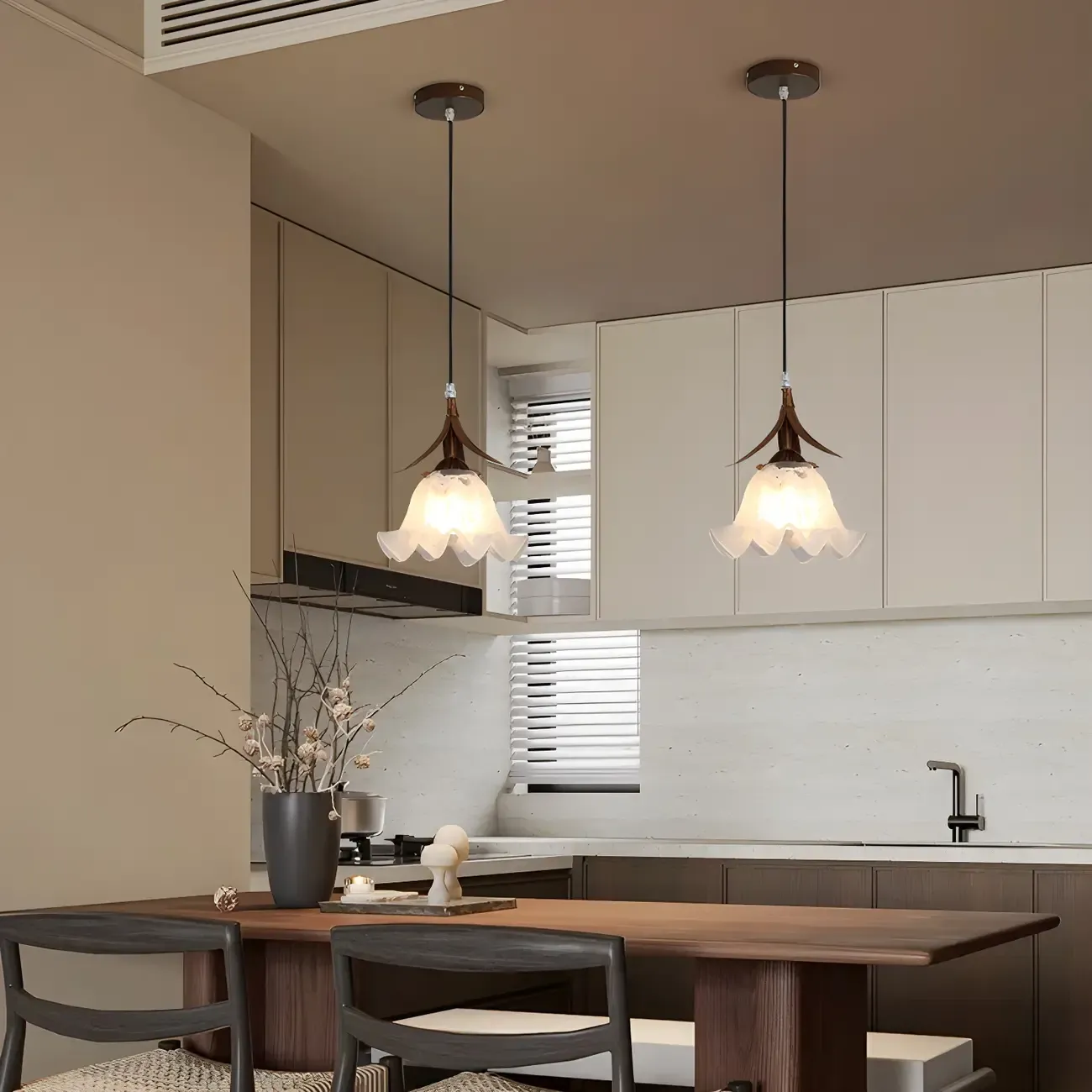 Modern White Glass Flower LED Bedside Pendant Lamp Image - 4