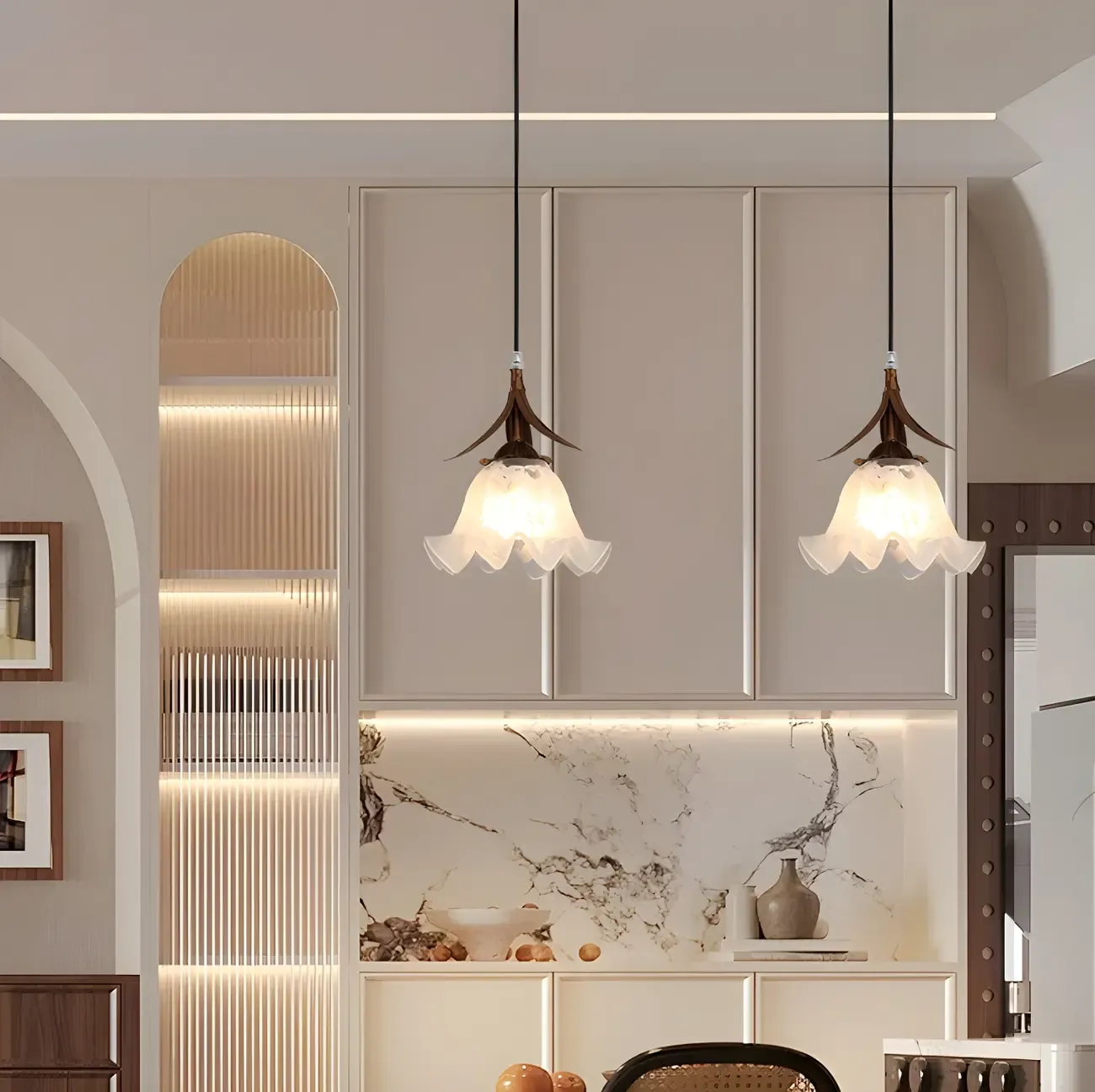 Modern White Glass Flower LED Bedside Pendant Lamp Image - 5