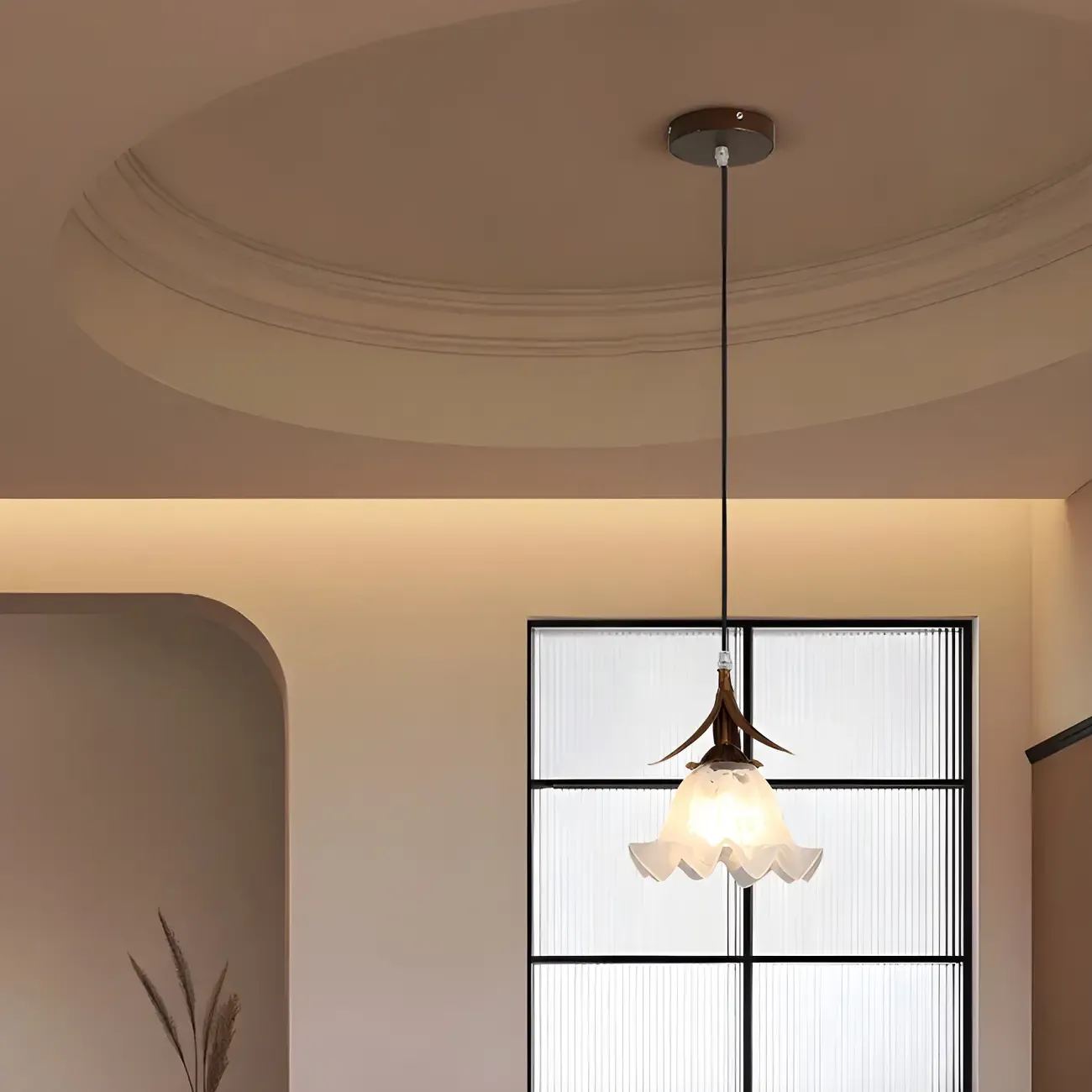 Modern White Glass Flower LED Bedside Pendant Lamp Image - 11