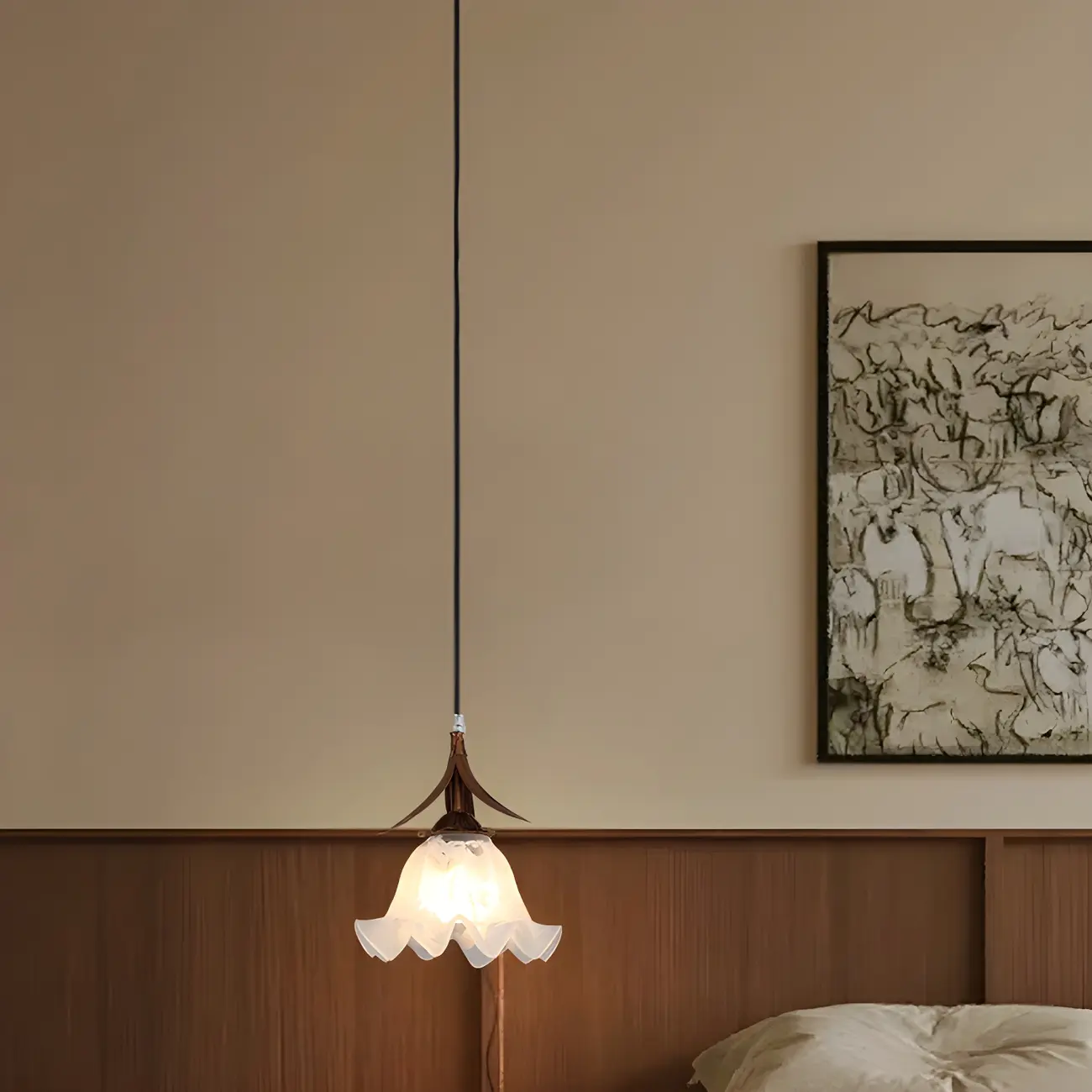 Modern White Glass Flower LED Bedside Pendant Lamp Image - 12 | homeyfad