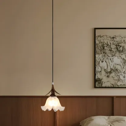 Modern White Glass Flower LED Bedside Pendant Lamp Image - 12