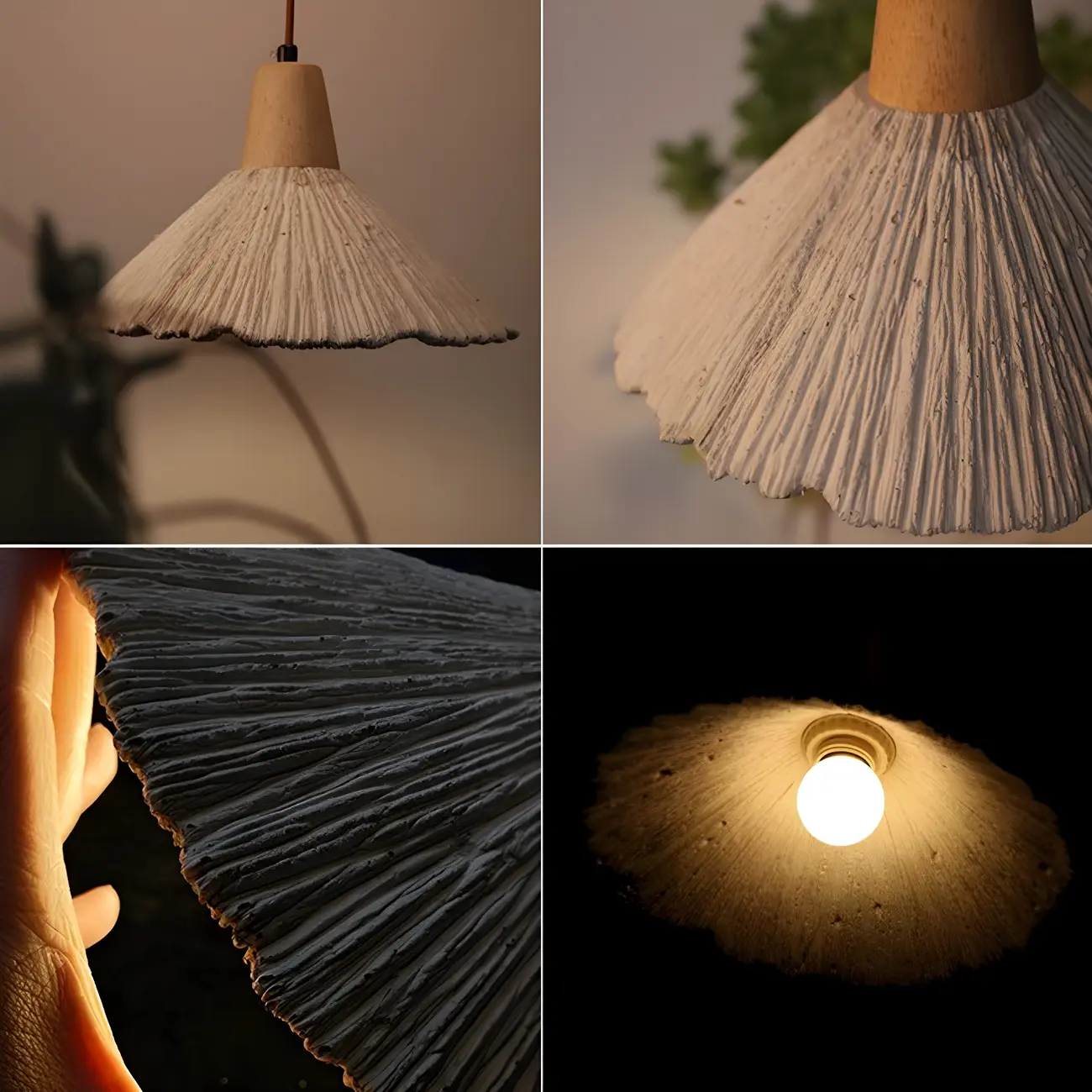 Gray Wood Pendant Lamp with Ginkgo Leaf Texture for Living Room Image - 8 | homeyfad