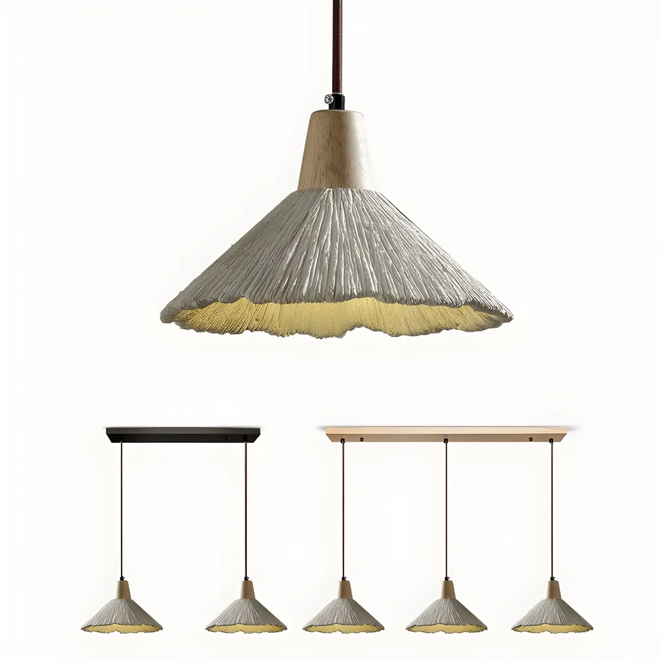 Gray Wood Pendant Lamp with Ginkgo Leaf Texture for Living Room Image - 9
