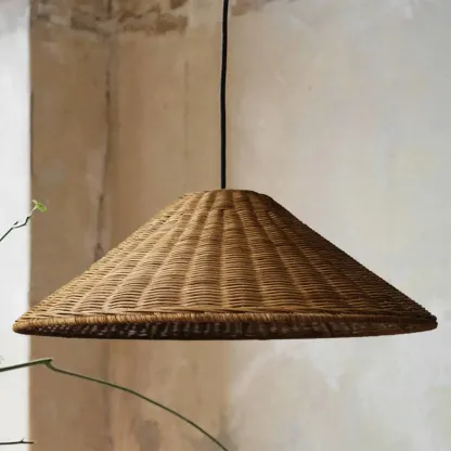 Southeast Asia Style Brown Rattan Cone Pendant Light for Natural Decor Image - 1