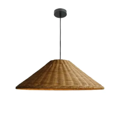 Southeast Asia Style Brown Rattan Cone Pendant Light for Natural Decor Image - 2
