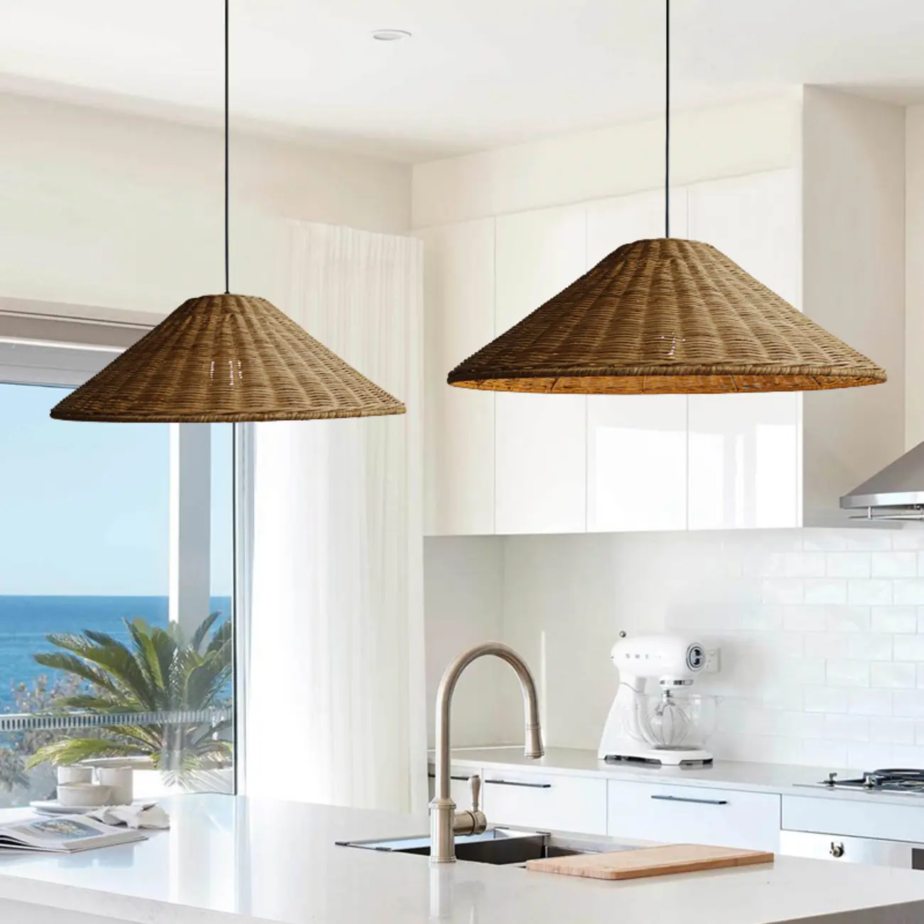 Southeast Asia Style Brown Rattan Cone Pendant Light for Natural Decor Image - 4 | homeyfad
