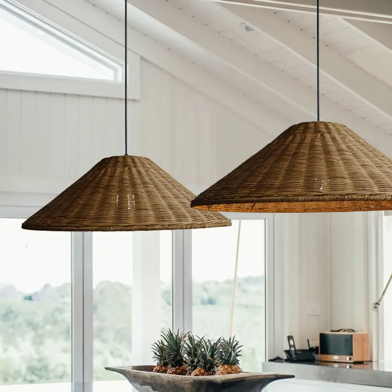 Southeast Asia Style Brown Rattan Cone Pendant Light for Natural Decor Image - 5