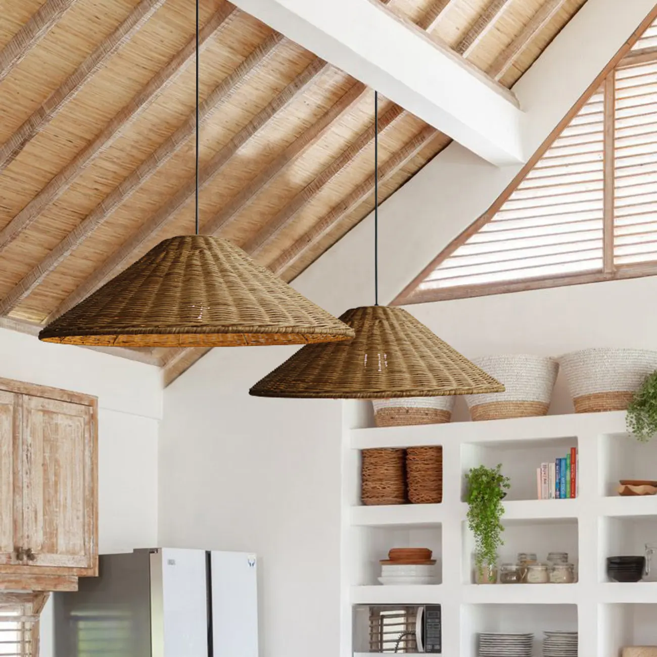 Southeast Asia Style Brown Rattan Cone Pendant Light for Natural Decor Image - 8 | homeyfad