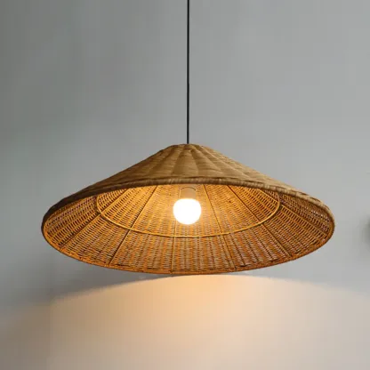 Southeast Asia Style Brown Rattan Cone Pendant Light for Natural Decor Image - 12