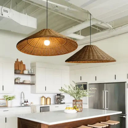 Southeast Asia Style Brown Rattan Cone Pendant Light for Natural Decor Image - 18