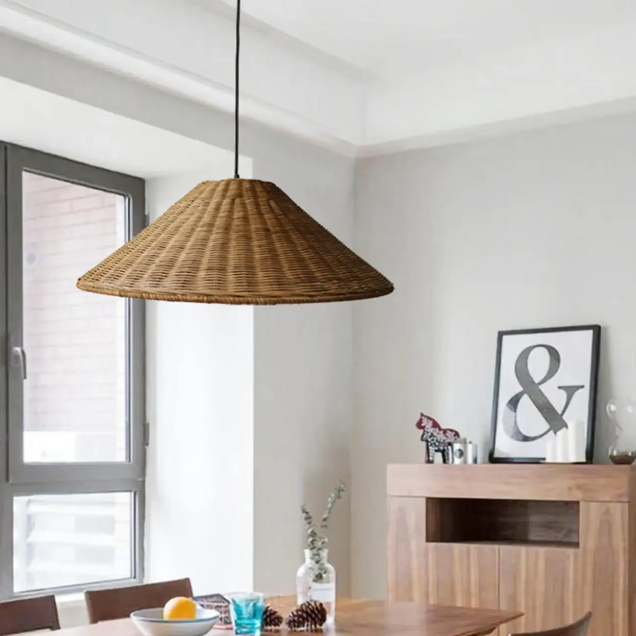 Southeast Asia Style Brown Rattan Cone Pendant Light for Natural Decor Image - 19