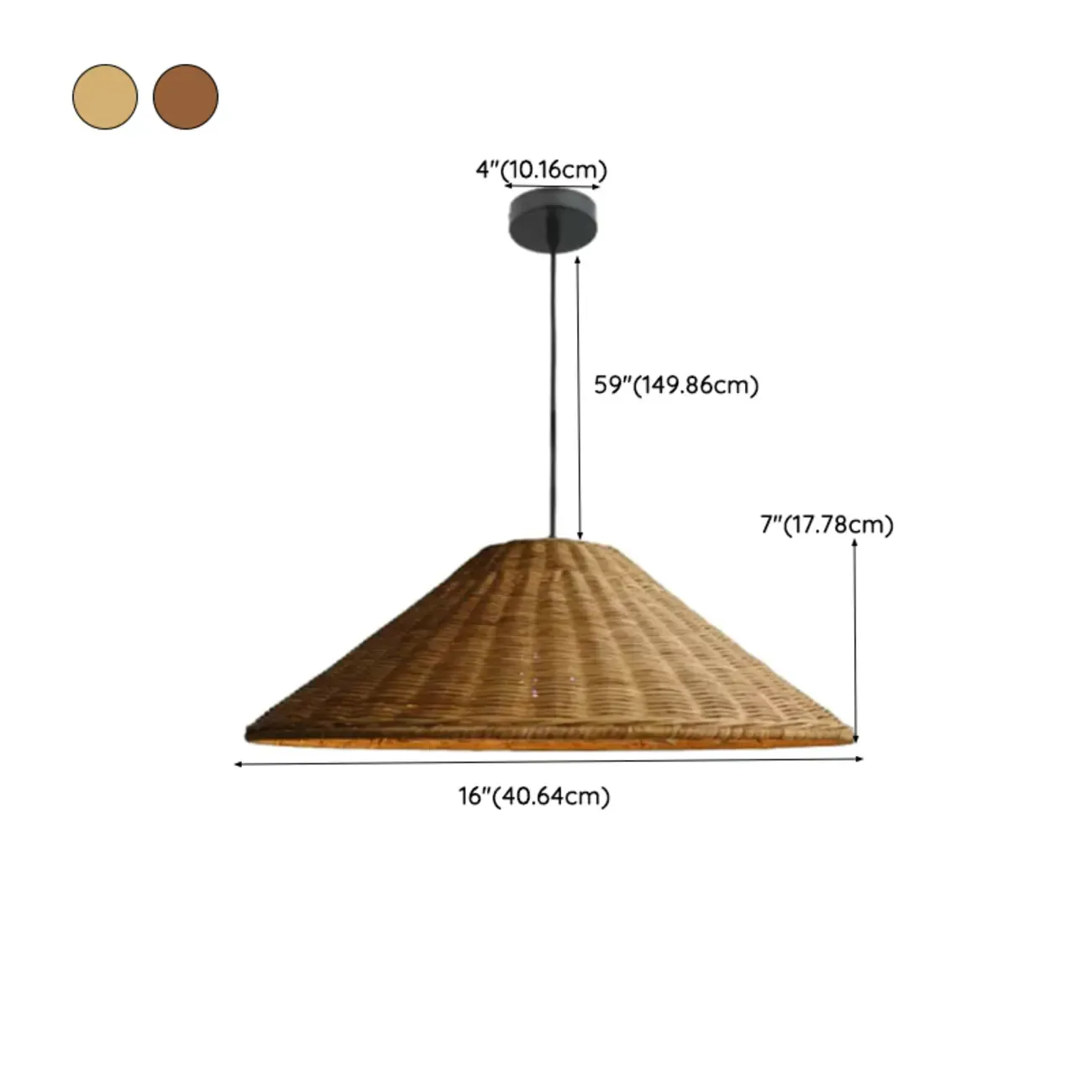 Southeast Asia Style Brown Rattan Cone Pendant Light for Natural Decor #size