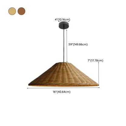 Southeast Asia Style Brown Rattan Cone Pendant Light for Natural Decor #size
