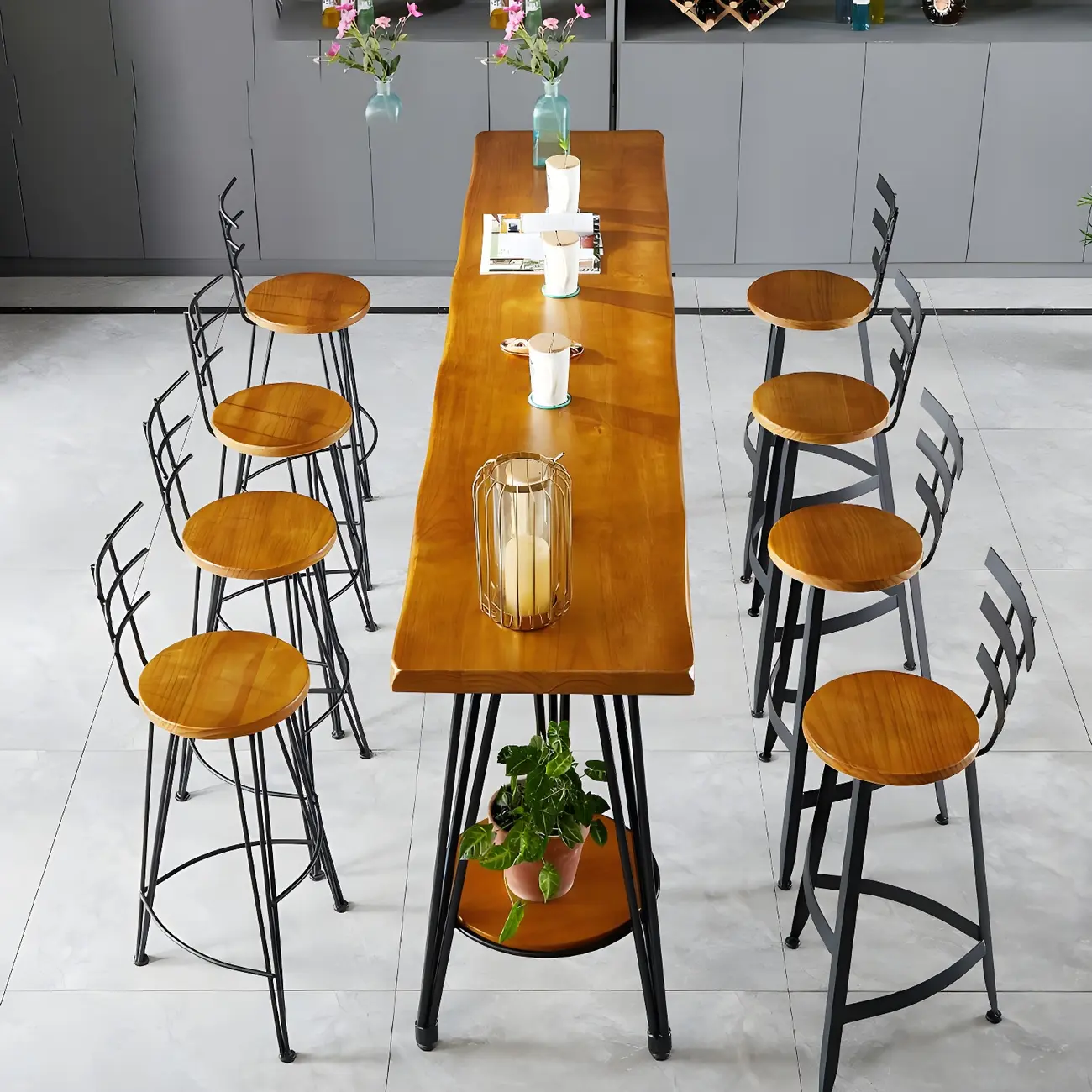 Elegant Solid Wood Bar Set with Stylish Stools for Home Image - 1 | homeyfad