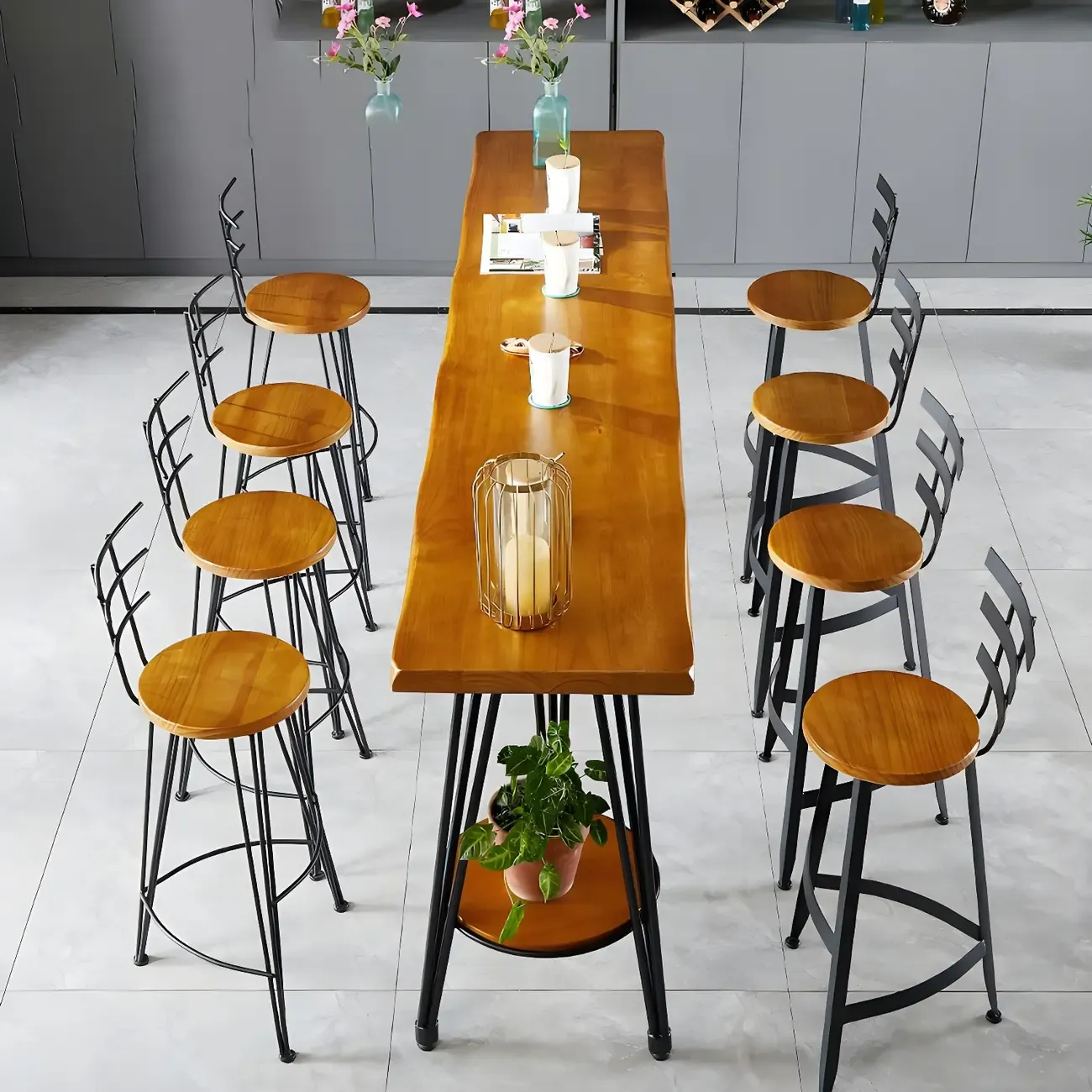Elegant Solid Wood Bar Set with Stylish Stools for Home Image - 1