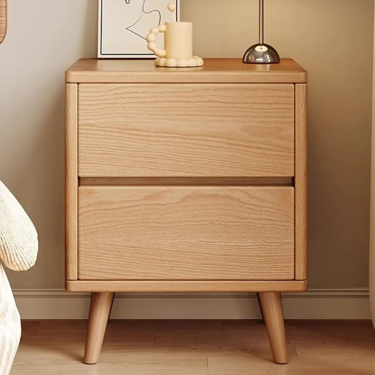 Modern Wooden Bedside Table with 3 Storage Drawers Image - 2