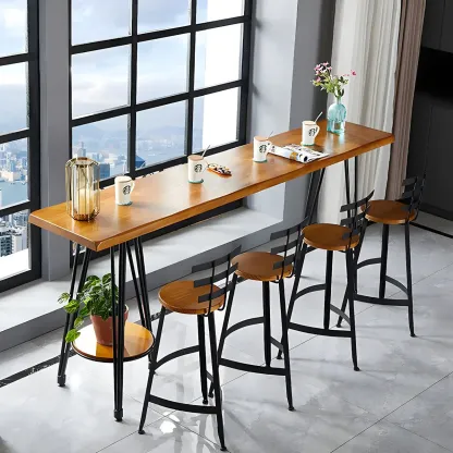 Elegant Solid Wood Bar Set with Stylish Stools for Home Image - 3