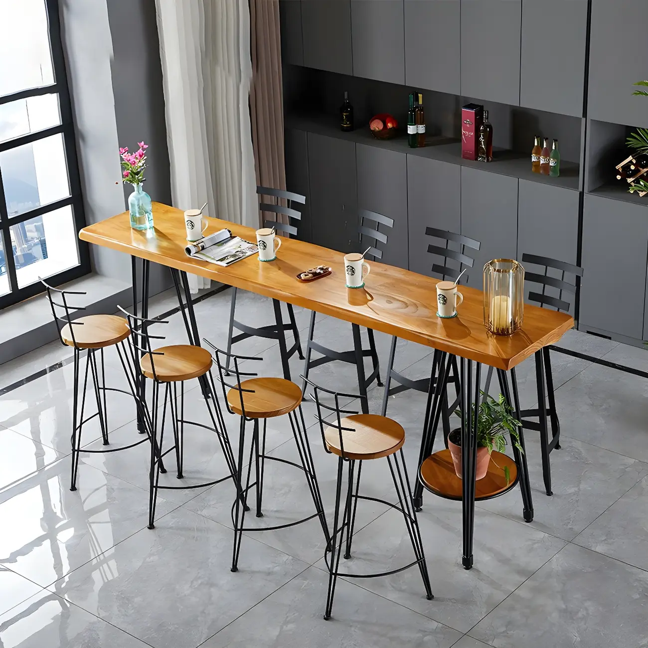 Elegant Solid Wood Bar Set with Stylish Stools for Home Image - 4 | homeyfad